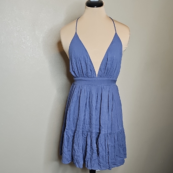 Windsor Medium Free Spirit Halter Backless Blue Ruffled Tiered Sundress - Picture 2 of 10